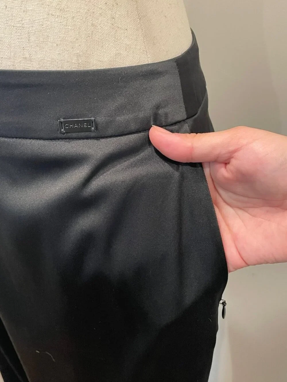 CHANEL Black Pants with Zippered Pockets and Zipper Detailing on Ankles